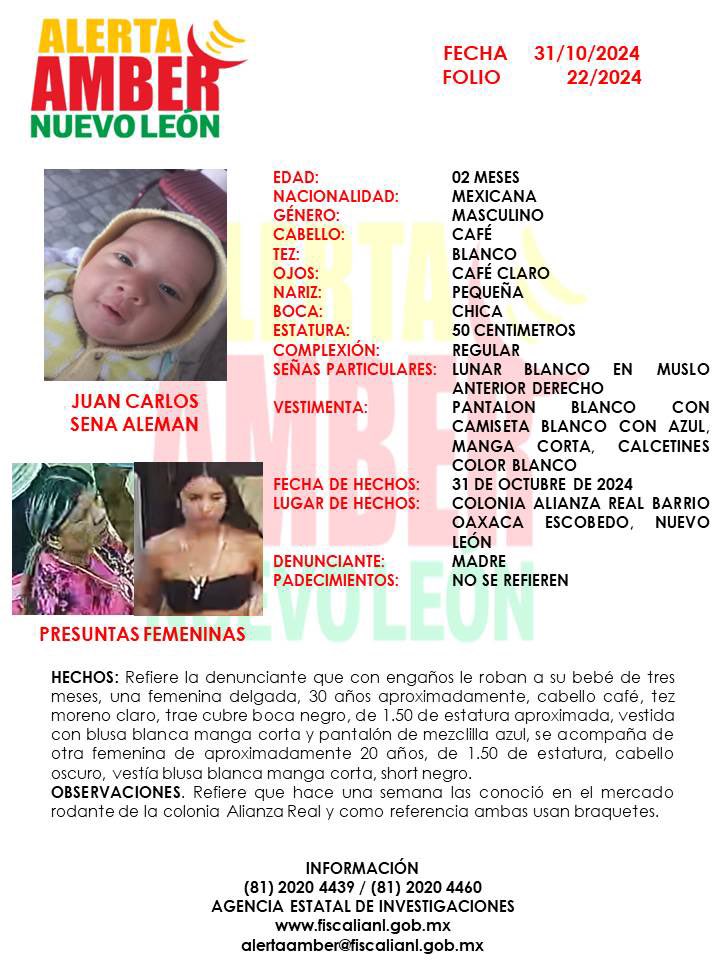 Rescatan sano y salvo al bebé Juanito, en Nuevo León, hay tres detenidos