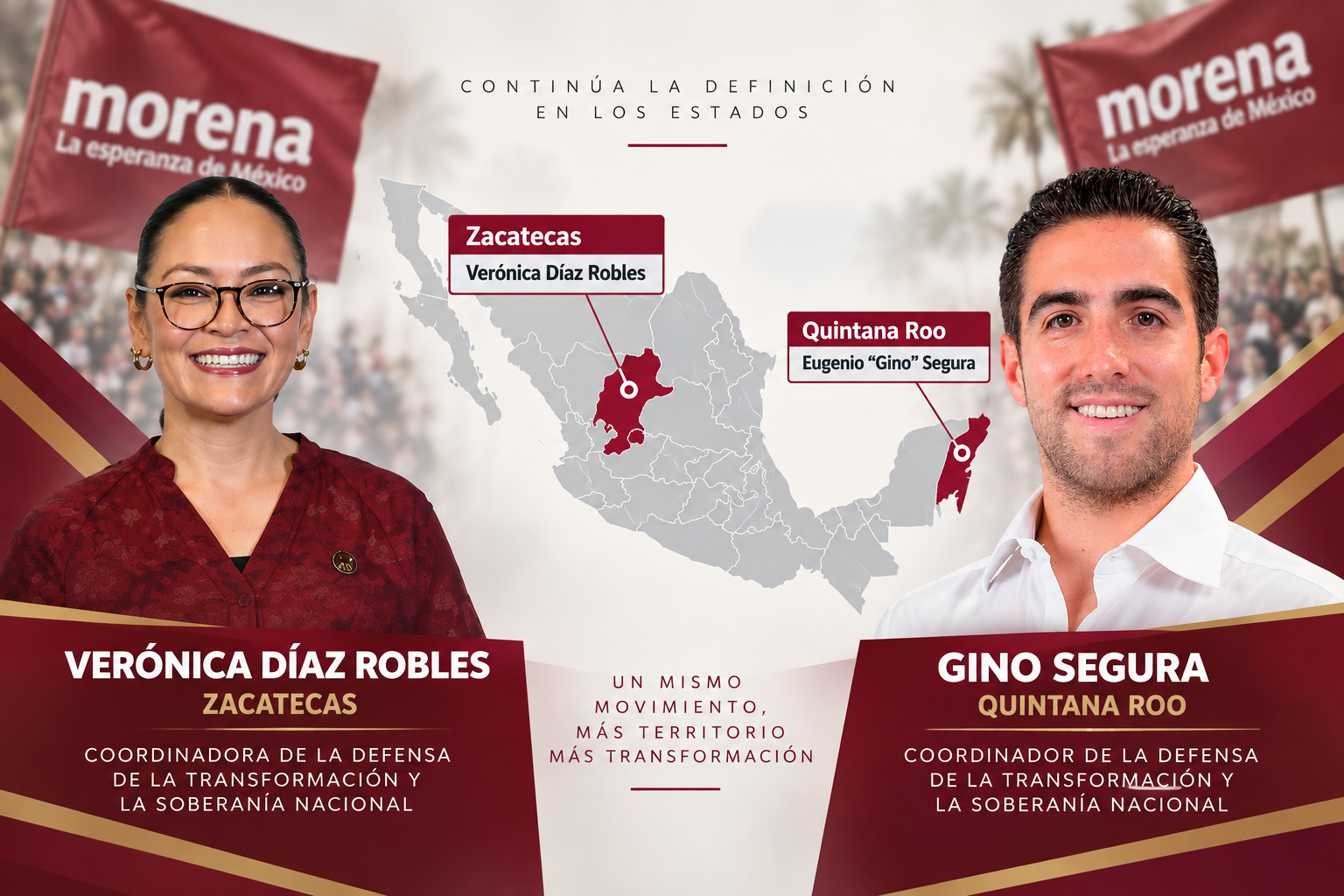 Con Gino Segura para QRoo y Verónica Díaz para Zacatecas, gobernadores imponen sus cartas en Morena